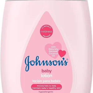 Johnson’s Moisturizing Mild Pink Baby Lotion with Coconut Oil for Delicate Baby Skin, Paraben-, Phthalate- & Dye-Free, Hypoallergenic & Dermatologist-Tested, Baby Skin Care, 3.4 Fl. Oz