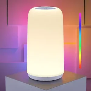 ROOTRO Touch Bedside Table Lamp, [Sleek Design & RGB Mode] 3 Way Dimmable Night Lamp for Bedroom, LED Lamp with Warm White Lights, Multi-Color Smart Nightstand Lamp for Living Room Home Office Gifts