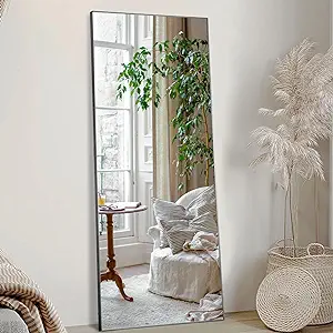 Sweetcrispy 64″x21″ Full Length Mirror Floor Mirror Full Body Mirror with Stand, Wall Mirror Full Length Aluminum Alloy Frame Standing Hanging or Leaning Against Wall, Black