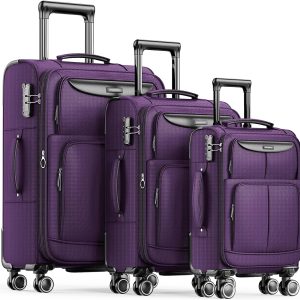 SHOWKOO Luggage Sets 3 Piece Softside Expandable Lightweight Durable Suitcase Sets Double Spinner Wheels TSA Lock (Purple- 20in/24in/28in)