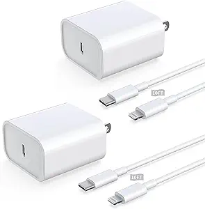 10FT iPhone Fast Charger, [MFi Certified] 2 Pack PD 20W USB C Wall Charger Block with 10FT Extra Long Type C to Lightning Fast Charging Data Sync Cord for iPhone 14 13 12 11 Pro Max XS XR X iPad