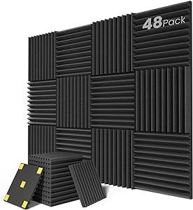48 pack Acoustic Panels, 1″ X 12″ X 12″ Quick-Recovery Sound Proof Foam Panels, Acoustic Foam Wedges High Density, Soundproof Wall Panels for Home Studio,Carbon Black