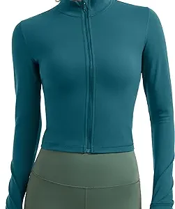CRZ YOGA Womens Butterluxe Full Zip Cropped Workout Jackets Slim Fit Athletic Yoga Jacket with Thumb Holes
