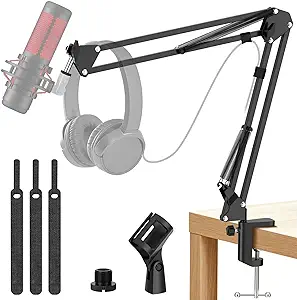 K KASONIC Microphone Stand, Adjustable Microphone Desk Stand for HyperX Mic Boom Arm Stand for Broadcasting Recording, Voice-Over Sound Studio, Stages, Streaming, Singing and TV Stations
