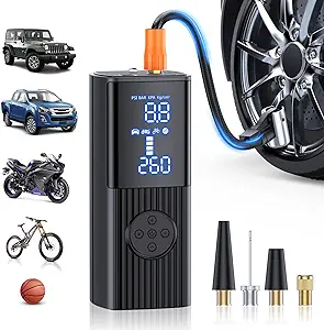 Tire Inflator Portable Air Compressor-180PSI & 20000mAh Portable Air Pump, Accurate Pressure LCD Display, 3X Fast Inflation for Cars, Bikes & Motorcycle Tires, Balls.