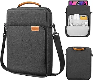 MoKo 9-11 Inch Tablet Sleeve Bag Handle Carrying Case with Shoulder Strap Fits iPad Pro 11 inch,iPad 10th 10.9,iPad 9/8/7th Generation 10.2,iPad Air 5/4th 10.9,iPad 9.7,Tab S8/S9 11″, Black & Gray