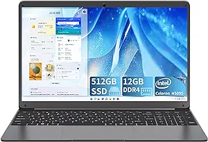 لپ تاپ SGIN 15.6 اینچی صفحه نمایش IPS FHD، لپ تاپ 12 گیگابایتی DDR4 512 گیگابایتی SSD، پردازنده چهار هسته ای Celeron N5095 اینتل، 1920 * 1080، WiFi دو بانده، بلوتوث 4.2، Mini HDMI، 512 گیگابایت توسعه کارت TF