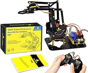 کیت شروع بازوی ربات KEYESTUDIO برای آردوینو، اسباب بازی های رباتیک کدنویسی برای بزرگسالان، نوجوانان، کودکان و نوجوانان پروژه برنامه نویسی الکترونیکی STEM آموزش برای کودکان، نوجوانان و بزرگسالان، بلوتوث