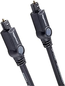کابل صوتی نوری دیجیتال آمازون Basics Toslink، چند کاناله، برای سیستم صوتی، نوار صوتی، سینمای خانگی، کانکتورهای روکش طلا، 1.8 متر، مشکی