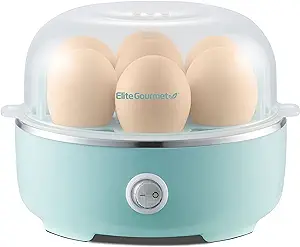 تخم مرغ اجاق گاز Elite Gourmet EGC115M Easy Egg Egg اجاق گاز با ظرفیت 7 تخم مرغ، نرم، متوسط، پخته تخم مرغ آب پز با خاموشی خودکار، دارای پیمانه اندازه گیری، بدون BPA، نعناع رترو