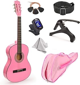 گیتار کلاسیک 30 اینچی چوبی با کیف و لوازم جانبی برای کودکان/دختران/پسران/مبتدی ها (صورتی)