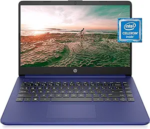 لپ تاپ HP 14، اینتل Celeron N4020، 4 گیگابایت رم، 64 گیگابایت فضای ذخیره سازی، صفحه نمایش 14 اینچی Micro-edge HD، Windows 11 Home، نازک و قابل حمل، گرافیک 4K، یک سال مایکروسافت 365 (14-dq0010nr، 2021، آبی Indigo) )
