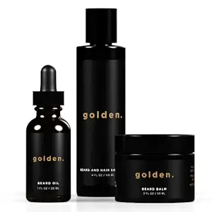 بسته کیت ریش شرکت Golden Grooming: مراقبت کامل از ریش – روغن ریش، مومیایی کردن، شامپو – کاملا طبیعی – نرم کننده، تقویت کننده و تغذیه کننده مو و پوست – باعث رشد و نظافت – هدیه برای او