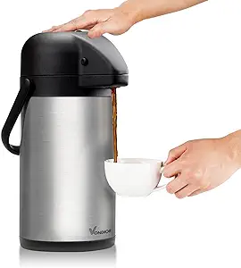 64 Oz Airpot Coffee Dispenser با پمپ، غلاف قهوه حرارتی عایق بندی شده – تلگراف نوشیدنی گرم از جنس استنلس استیل – سطل قمقمه برای آب گرم/سرد، تلگراف نوشیدنی برای مهمانی ها