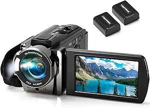 دوربین فیلمبرداری دوربین فیلمبرداری دوربین دیجیتال ضبط کامل HD 1080P 15FPS 24MP 3.0 اینچ با چرخش 270 درجه دوربین فیلمبرداری با زوم دیجیتال 16X LCD با 2 باتری (مشکی)
