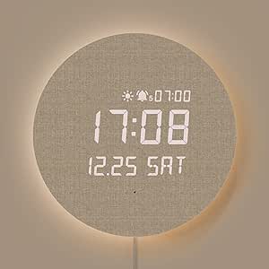 mooas Full Moon LED چوبی ساعت دیواری بی صدا با کنترل از راه دور، ساعت دیواری دیجیتال نور شب، ساعت زنگ دار برای دکور اتاق نشیمن، ساعت رومیزی با تاریخ، تایمر، زنگ هشدار طلوع خورشید