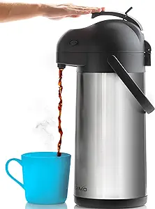 کافه قهوه با پمپ – 101 اونس / 3 لیتر کاکائو 12 ساعت کاراف بزرگ برای مهمانی ها – تلگراف آب گرم، تلگراف نوشیدنی داغ با فولاد ضد زنگ عایق شده با فلاسک چای – قابلمه هوا کارافه حرارتی