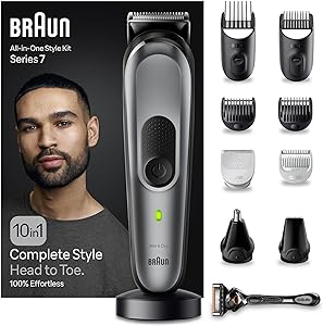 کیت مدل Braun 10 in 1 7 MGK 7420 ریش، بدن، مو. با تیغه فلزی، مدت زمان اجرا 100 دقیقه، کیسه، کیت چند نظافتی همه در یک – نقره ای