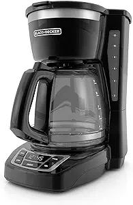 قهوه ساز دیجیتال 12 فنجانی BLACK+DECKER، CM1160B، قابل برنامه ریزی، فیلتر سبد قابل شستشو، Sneak-A-Cup، دم کردن خودکار، پنجره آب، صفحه داغ نگهدارنده، مشکی