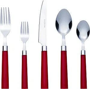 سرویس قاشق و چنگال ظروف نقره ای 20 تکه ظروف فولادی ضد زنگ Bon Florentine – قرمز، شامل چاقو/چنگال/قاشق، قابل شستشو در ماشین ظرفشویی، سرویس برای 4 نفر