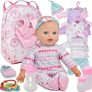 بوتیک هدیه عروسک نوزاد بدن نرم با لباس در حمل کوله پشتی، عروسک نوزاد 12 اینچی با لوازم جانبی برای کودکان نوپا و کودکان 2 3 4 5 ساله