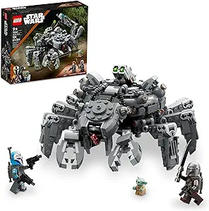 تانک عنکبوتی LEGO Star Wars 75361، ساخت ماشین اسباب‌بازی از فصل 3 ماندالوریان، شامل Mandalorian با مینی فیگورهای Darksaber، Bo-Katan و Grogu ‘Baby Yoda’، ایده هدیه برای کودکان 9 سال به بالا