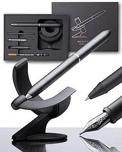 novium Hoverpen Future Edition – جعبه هدایای همه کاره قلم و قلم رولربال، نوک ظریف، زیبایی آینده نگر، خودکار لوکس ساخته شده از فلز، قلم اجرایی چرخان رایگان، ایده های هدایای مردانه (مشکی عمیق)