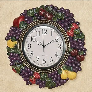ساعت دیواری آشپزخانه با میوه توسکانی میوه انگور – چند جواهر – الهام گرفته از ایتالیا – ساعت بی نظیر – ساعت دیواری برای آشپزخانه، اتاق غذاخوری – انگور، گلابی، توت فرنگی، سیب