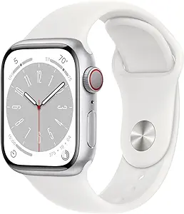Apple Watch Series 8 (GPS + Cellular, 41mm) – قاب آلومینیومی نقره ای با بند اسپرت سفید، M/L (تجدید شده)