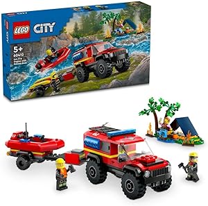 مجموعه ماشین اسباب بازی LEGO® City 4×4 with Rescue Boat 60412 Building Blocks. اسباب بازی های پسرانه، دخترانه و بچه گانه (301 قطعه)