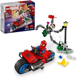 مجموعه ماشین اسباب بازی LEGO® Marvel Motorcycle Chase: Spider-Man vs. Doc Ock 76275 Building Blocks. اسباب بازی های ابرقهرمانی برای پسران، دختران و کودکان (77 قطعه)