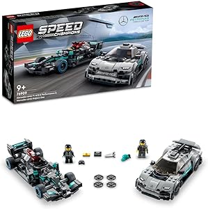 LEGO® Speed ​​Champions Mercedes-AMG F1 W12 E Performance & Mercedes-AMG Project One 76909 Building Blocks مجموعه ماشین اسباب بازی؛ اسباب بازی های پسرانه، دخترانه و بچه گانه (564 قطعه)