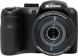 دوربین دیجیتالی 16 مگاپیکسلی KODAK PIXPRO AZ255-BK، لنز با زوم اپتیکال 25 برابری، تثبیت‌کننده تصویر اپتیکال با زاویه دید عریض 24 میلی‌متری، دوربین ویدیویی 3 اینچی LCD با کیفیت 1080P Full HD (مشکی)