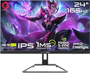 مانیتور گیمینگ 24 اینچی GAMEON، FHD 1920×1080، 165Hz، 1ms، HDR، صفحه نمایش تخت LED با نور لبه، پنل IPS، مانیتور کامپیوتر Antiglare، پورت های HDMI، GSync و همگام سازی رایگان، بلندگوها، مشکی