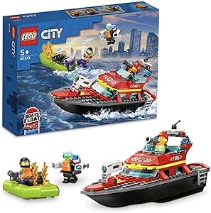 مجموعه اسباب بازی قایق نجات آتش نشانی LEGO City 60373 Building Blocks; اسباب بازی های پسرانه، دخترانه و بچه گانه (144 قطعه)