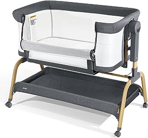 سینی کودک 3 در 1، گهواره گهواره‌ای با سبد و چرخ‌های نگهداری، تخت خواب قابل تنظیم ارتفاع تختخواب، تخت خواب قابل حمل تاشو آسان برای نوزاد