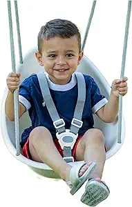 Swurfer Coconut Toddler Swing – تاب کودک راحت در فضای باز، مهار ایمنی قابل تنظیم 3 نقطه، ایمن، سیستم قفل سریع کلیک ایمن، طناب بدون تاول، نصب آسان، سنین 6 تا 36 ماه