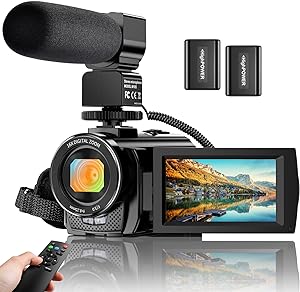 دوربین ویدیویی YouTube Vlogging Camera Recorder FHD 1080P 24.0MP 3.0 Inch 270 Degree Rotation Screen دوربین فیلمبرداری با زوم دیجیتال 16X با میکروفون، کنترل از راه دور و 2 باتری