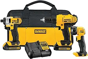 کیت ترکیبی دریل شارژی DEWALT 20V MAX، 3 ابزار، باتری و شارژر (DCK340C2)