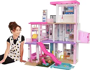 Barbie DreamHouse، ست بازی خانه عروسک با بیش از 75 مبلمان و لوازم جانبی، 10 منطقه بازی، چراغ و صدا، آسانسور قابل دسترسی با ویلچر (انحصاری آمازون)