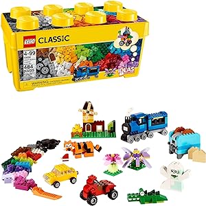 مجموعه اسباب‌بازی ساختمانی LEGO Classic Creative Brick Box 10696 – دارای فضای ذخیره‌سازی، شامل قطار، ماشین، و یک مجسمه ببر، و ست بازی برای کودکان، پسران و دختران 4 تا 99 سال