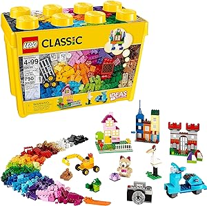 مجموعه اسباب بازی ساختمانی LEGO Classic Large Brick Box 10698 برای بازگشت به مدرسه، محلول ذخیره سازی اسباب بازی برای کلاس های درس، اسباب بازی ساختمانی تعاملی برای کودکان، پسران و دختران