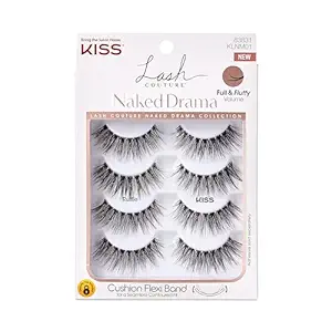 KISS Lash Couture Naked Drama مژه مصنوعی، کروز، 16 میلی متری، شامل 4 جفت مژه، مناسب با لنز تماسی، استفاده آسان، مژه های نواری قابل استفاده مجدد