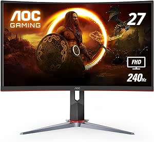 مانیتور گیمینگ فوق سریع بدون قاب خمیده AOC C27G2Z 27 اینچی، FHD 1080p، 0.5ms 240Hz، FreeSync، HDMI/DP/VGA، قابلیت تنظیم ارتفاع، ضمانت پیکسل صفر مرده 3 ساله، مشکی، سوییچ Xbox PS5