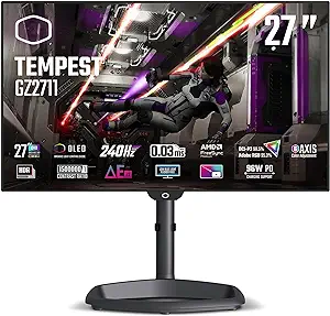 Cooler Master Tempest GZ2711 27 اینچی OLED 2K 144Hz|240Hz QHD 2560 x 1440 PC مانیتور، 0.03 میلی ثانیه (MPRT)، HDR10، DCR، FreeSync Premium، DP1.4 * 2، HDMI 2.1 * B*، USB 2.1 * 2، USB 2.1 * 2، USB 2، USB C*1 (CMI-GZ2711-US)