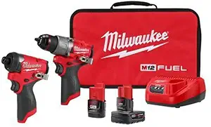 کیت ترکیبی دریل چکشی و ضربه ای درایور ضربه ای 12 ولتی سوختی 12 ولتی لیتیوم یونی سوختی Milwaukee با 2 باتری و کیف (2 ابزار)