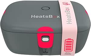 جعبه ناهار برقی HeatsBox Faitron Go – گرم کننده غذا برای گرم کردن مجدد غذا، جعبه ناهار عایق با کنترل برنامه، باتری داخلی، کاسه فولادی ضد زنگ نشتی (925 میلی لیتر)، 100 وات