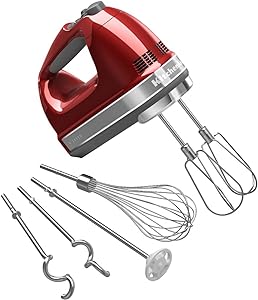 میکسر دیجیتال 9 سرعته KitchenAid با لوازم جانبی Turbo Beater II و Pro Whisk – Candy Apple Red