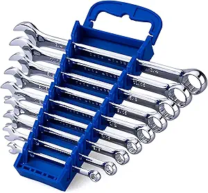 مجموعه آچار ترکیبی 9 تکه ممتاز Max Torque، اندازه های استاندارد اینچ از 1/4 اینچ تا 3/4 اینچ با Rack Organizer | فولاد کروم وانادیوم، طرح الگوی بلند، روکش کروم آینه ای، باز و انتهای جعبه