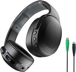 هدفون بی‌سیم Skullcandy Crusher Evo Over-Ear با باس حسی با کابل شارژ، باتری 40 ساعته، میکروفون، کارکرد با دستگاه‌های اندروید و بلوتوث آیفون – مشکی